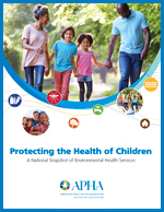 Front page of report titled Protecting the Health of Children, images of family holding hands, smiling children