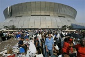 People outside Houston stadium after Katrina