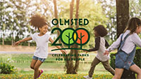 Olmsted 200 logo, children playing in park