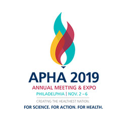 Logo, APHA 2019, Annual Meeting & Expo, Philadelphia, Nov. 2-6, Creating the Healthiest Nation: For science. For action. For health.
