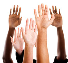 five raised hands