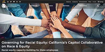 Governing for Racial Equity website homepage outstretched hands joined