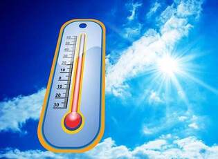 Thermometer against a blue sky  