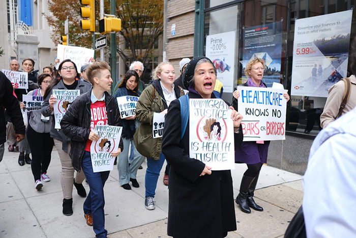 protesters with signs