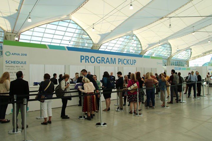 Line of people at Program Pickup