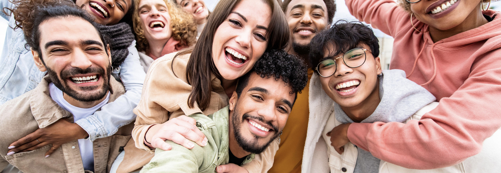Happy crowd smiling