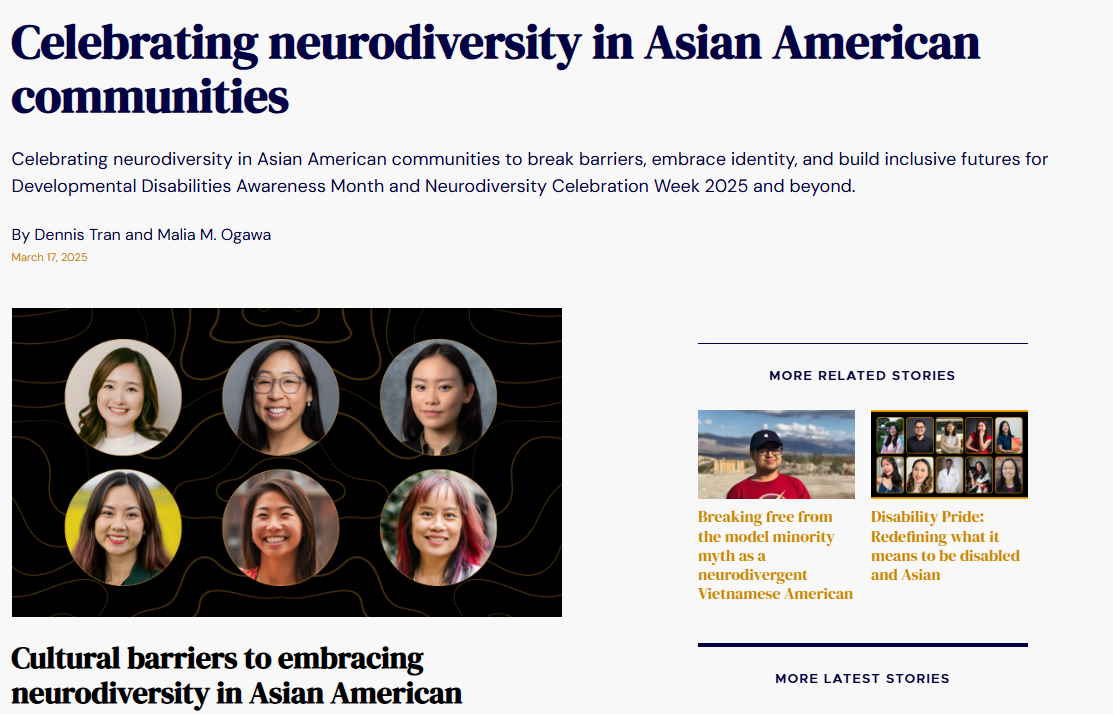 Screenshot of the article homepage that features a graphic with 6 Asian American women smiling 