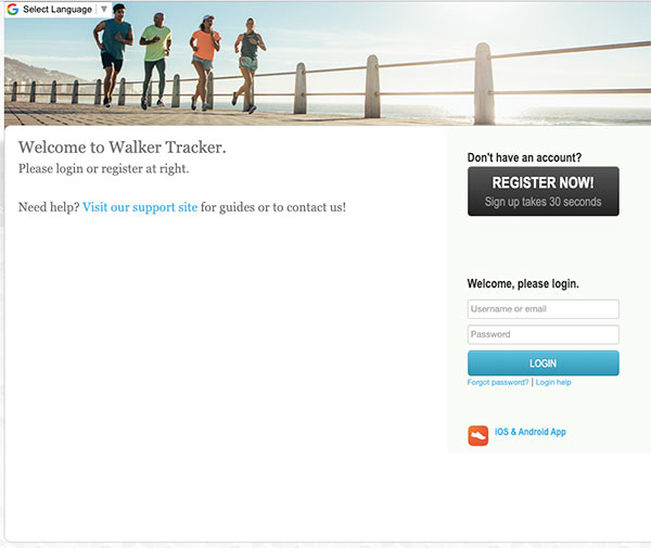 screenshot of Walker Tracker create an account step