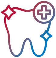 Blue and red icon of a tooth