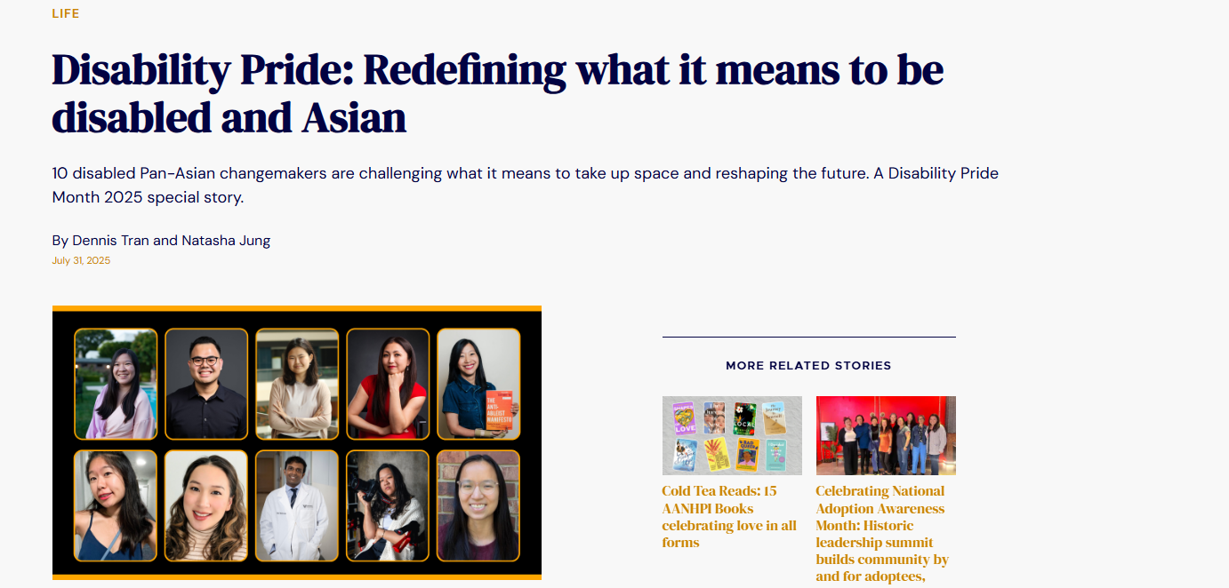 Screenshot of the article page that features a graphic of 10 Asian American people all posing for their photo and smiling