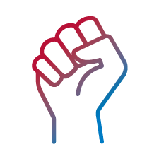 blue and red icon for health equity of a fist