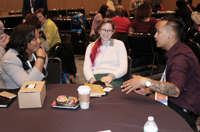three people at table