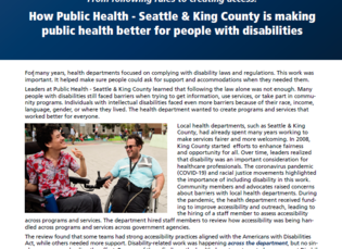 Screenshot of the pdf case study first page that highlights the title and a photo of two people in power wheelchairs outside, smiling. 