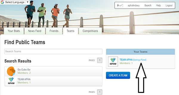 Screenshot of Walker Tracker webpage and your teams panel