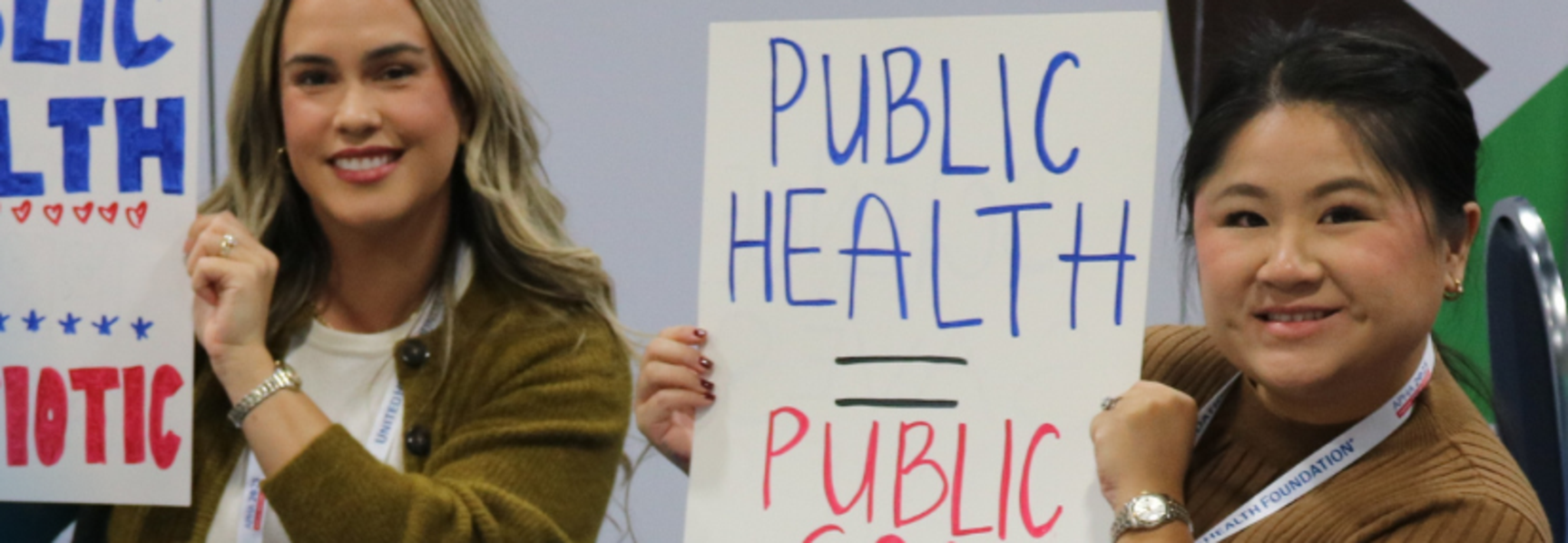 APHA logo and a photo of people protesting in support of public health