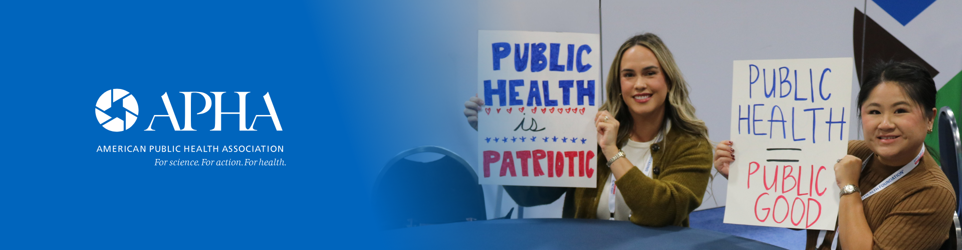 APHA logo and a photo of people protesting in support of public health