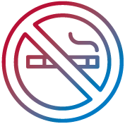 Blue and red icon of a no smoking sign