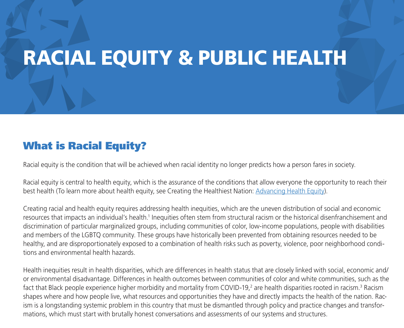 first page of racial equity factsheet