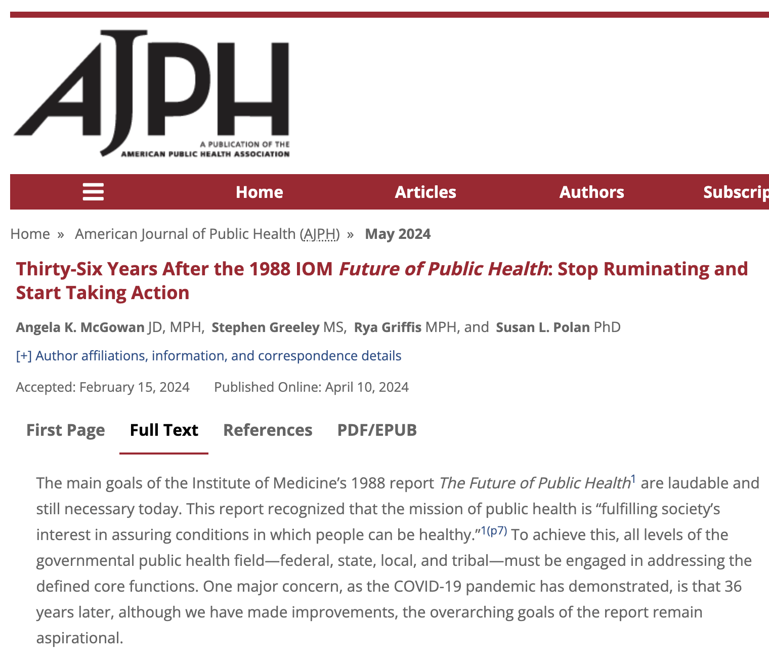 Screenshot from AJPH article