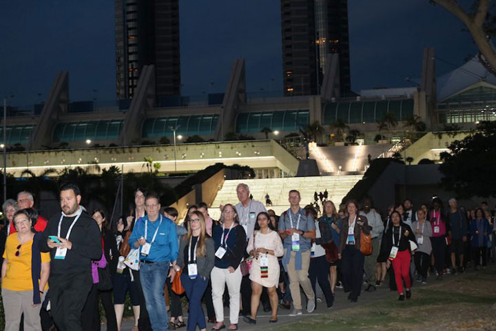 people walking outside San Diego Convention Center