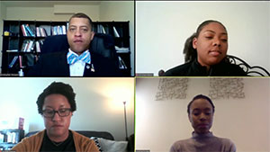 man and three women on Zoom screen