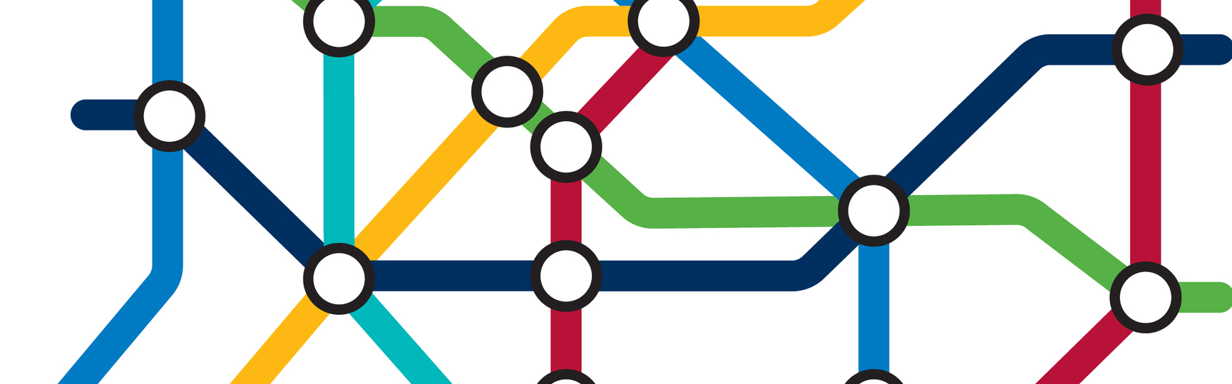 Abstract metro map with colorful lines and intersecting points