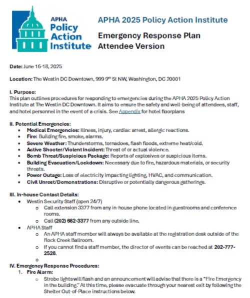 Cover page of the PAI 2025 emergency response plan