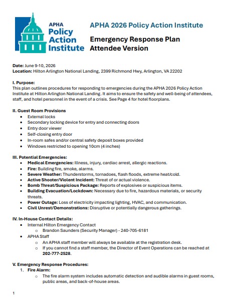 Cover page of the PAI emergency response plan