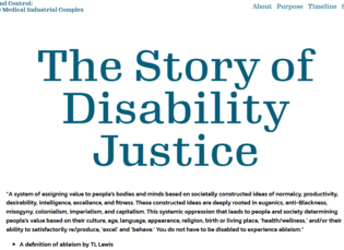 Screenshot of the story of disability justice home screen 