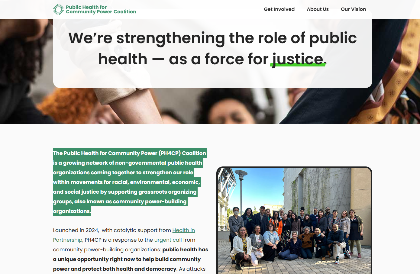 A screenshot of the Ph4cp coalition website 