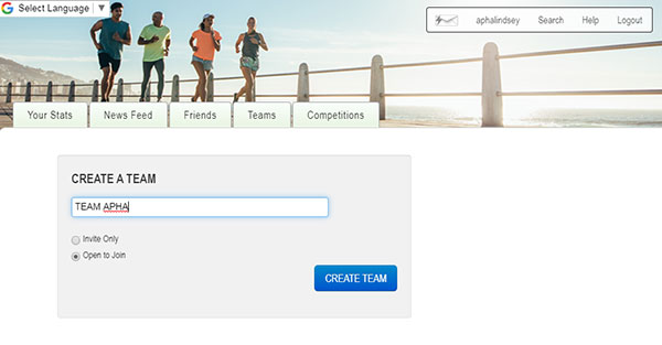 Screenshot of Walker Tracker webpage and team name input field