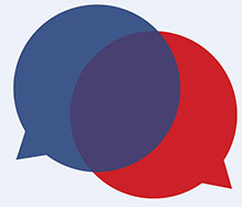 two speech bubbles red and blue