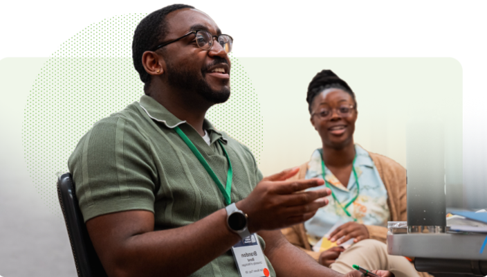 Two people at a conference
